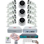 Ip Güvenlik Kamera Seti - 3 iç Mekan Ip Kamera, 10 Dış Mekan Ip Kamera, 2tb H.d.d, 16 kanal Nvr, Gece Görüş, Uzaktan Izleme, Hareket Tabiki, Insan Tes - Beyaz