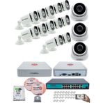 Ip Güvenlik Kamera Seti - 3 iç Mekan Ip Kamera, 12 Dış Mekan Ip Kamera, 2tb H.d.d, 16 kanal Nvr, Gece Görüş, Uzaktan Izleme, Hareket Tabiki, Insan Tes - Beyaz