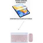 İpad 7.nesil 10.2 Uyumlu Ekran Koruyucu Klavye Mouse Set Pembe
