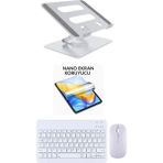iPad 9.7 2017 5.nesil Uyumlu Stand Ekran Koruyucu Klavye Mouse Set - Beyaz