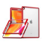 iPad 9./8./7. Kılıf, Çift Katmanlı Sert PC Yumuşak TPU Tampon Hibrit Darbeye Dayanıklı, Slim Fit Hafif Kılıf, iPad 10.2-İnç 2021/2020/2019 için, Kırmızı