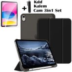 iPad (A16) 11 Nesil 11 Inç 2025, iPad 10 Nesil 10,9 Inç 2022 Uyumlu Tablet Kılıfı Akıllı Smart Uyku Modlu Katlanabilir Arkası Renkli Standlı Kılıf +Ekran Koruyucu Cam+Kalem 3'lü Set A3354 A3355 A3356 - iPad 11.Nesil, 10.Nesil - Siyah