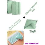 iPad Air 11 M3 2025 Uyumlu Standlı Tablet Kılıfı + Bluetooth Klavye Mouse Set - Açık Yeşil
