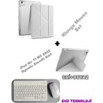 iPad Air 11 M3 2025 Uyumlu Standlı Tablet Kılıfı + Bluetooth Klavye Mouse Set - Gri