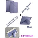 iPad Air 11 M3 2025 Uyumlu Standlı Tablet Kılıfı + Bluetooth Klavye Mouse Set - Lavanta