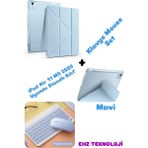 iPad Air 11 M3 2025 Uyumlu Standlı Tablet Kılıfı + Bluetooth Klavye Mouse Set - Mavi