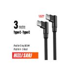 İpad Air 13 İnç M2 M4 İpad Air 4 - 5 Nesil Şarj Kablosu Uzun 3 Metre Type C To Type C Hızlı Şarj