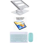 iPad Air 2 9.7 2017 Uyumlu Stand Ekran Koruyucu Klavye Mouse Set - Mavi