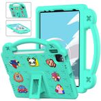 iPad Pro 11 2022/2021/2020/2018 ve iPad Air 4. 5. 10.9 inç için Tablet Kılıfı Çocuklar Dostu Kendin Yap Karton Sevimli Bebek, Saplı Stand Hafif EVA Köpük Darbeye Dayanıklı Kılıf Yeşil