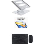 iPad Pro 11 (2024) Uyumlu Stand Ekran Koruyucu Klavye Mouse Set - Siyah