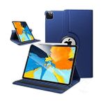 iPad Pro 11 3. Nesil 2021 ile Uyumlu Kılıf 360 Dönebilen Standlı A2377 A2459 A2301 A2460 Lacivert - Option-1 - Altın