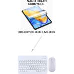 İpad Pro 11 3.nesil Uyumlu Ekran Koruyucu Klavye Mouse Set Beyaz
