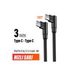 İpad Pro 11 İnç 1-2-3-4 Nesil M4 Şarj Kablosu Uzun 3 Metre Type C To Type C Hızlı Şarj Kablosu