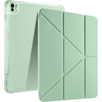 iPad Pro 13 2024 Uyumlu Kalem Bölmeli Akıllı Uyku Modlu Trifolding A2925 / A2926 Tablet Kılıfı - Açık Yeşil
