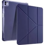iPad Pro 13 2024 Uyumlu Kalem Bölmeli Akıllı Uyku Modlu Trifolding A2925 / A2926 Tablet Kılıfı - Lacivert