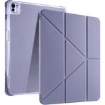 iPad Pro 13 2024 Uyumlu Kalem Bölmeli Akıllı Uyku Modlu Trifolding A2925 / A2926 Tablet Kılıfı - Lavendery Gray