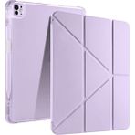 iPad Pro 13 2024 Uyumlu Kalem Bölmeli Akıllı Uyku Modlu Trifolding A2925 / A2926 Tablet Kılıfı - Lila