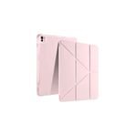 iPad Pro 13 2024 Uyumlu Kalem Bölmeli Akıllı Uyku Modlu Trifolding A2925 / A2926 Tablet Kılıfı - Rose Gold