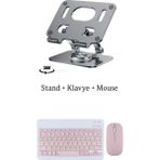 iPad Pro 13 Inç M4 (2024) Uyumlu Stand Klavye ve Mouse Set - Pembe