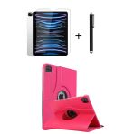 İpad Pro 4. Nesil M2 2022 11 Inç 360° Dönebilen Standlı Tablet Kılıfı Ekran Koruyucu Ve Kalem Seti Koyu Pembe