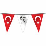İpe Dizili Süsleme Üçgen Ata ve Türk Bayrağı 100 metre