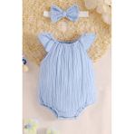 İpek Atlas Kız Bebek ve Çocuk Bandanalı Müslin Kumaş Tulum - 04G-Mavi - 3 Yaş