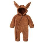 ipek atlas Kız Erkek Bebek Ve Çocuk Tavşan Peluş Welsoft Fermuarlı Uzun Kollu Uyku Astronot Tulum (Kahverengi, 2 Yaş)