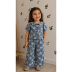 İpek Baby Müslin Brode Dokuma Bol Paça Alt Üst Kız Çocuk Takım - 4-5 Y - 003-Mavi