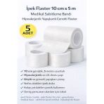 İpek Flaster 5 Cm X 5 M 10 Adet Sabitleme Bandı Hipoalerjenik Yapışkanlı Cerrahi Flaster