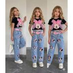 İpek Kids Nakışlı Pantolon Bluz Kemer Kombin - 4 - 5 Yaş - Siyah