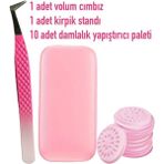 Ipek Kirpik Volum Cımbız ve Palet Seti, Fiber Uçlu, Pembe Renkli - Ahşap - Bej