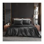 İpek Saten Nevresim Takımı, 170x230cm, 230x250cm, 250x250cm - Lüks Pürüzsüz Tek ve Çift Kişilik Yatak, Siyah, Hipoalerjenik, Yumuşak, Bakımı Kolay
