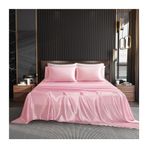 İpek Saten Nevresim Takımı 250 x 250 cm + 2 Yastık Kılıfı 48x74 cm, Tek ve Çift Kişilik Yataklar için Yumuşak Pürüzsüz Lüks Yatak Takımı, Zarif Pembe Renk, Ev Dekoru için Mükemmel