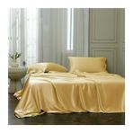 İpek Saten Nevresim Takımı, Tek/Çift Kişilik 170x230cm, 230x250cm, 250x250cm, Yumuşak ve Pürüzsüz, Hipoalerjenik, Sarı, 2 Yastık Kılıfı İçerir 48x74cm, Cilt Dostu