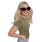 İpek Tekstil %100 Pamuk Kadın t-shirt düz Haki renk basic penye bisiklet yaka