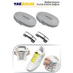 ipekbazaar Mıknatıslı Lastikli Ayakkabı Bağcığı, Akıllı Bağcık, Bot, Çocuk, Spor Bağcık, Açık Gri