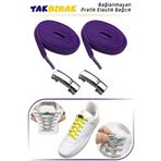 ipekbazaar Takbırak Mıknatıslı Lastikli Ayakkabı Bağcığı, Akıllı Bağcık, Bot, Çocuk, Spor Converse Bağcık, Mor