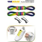 İpekbazaar Takbırak Mıknatıslı Lastikli Ayakkabı Bağcığı, Akıllı Bağcık, Bot, Çocuk, Spor Converse Nike Bağcık - Gökkuşağı