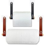 ipekbazaar Yapışkanlı Ahşap & Deri Tuvalet Kağıtlığı | Banyo Kağıt Havluluk, Havlu Peçetelik | Wc Kağıtlık, Dolap Altı Kağıt Havlu Askısı (Siyah & Kahve, 2' li Set [Kağıt Havluluk & Tuvalet Kağıtlığı])