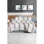 Ipekçe Home Naturel Çizgili 4 Parça Kutulu Çift Kişilik Nevresim Takımı - 200 x 220 cm - Lacivert - Gri