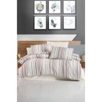 Ipekçe Home Naturel Çizgili 4 Parça Kutulu Çift Kişilik Nevresim Takımı - Kırmızı - 200 x 220 cm