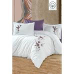 Ipekçe Home Pamuk Akfil Nakışlı 6 Parça Kutulu Çift Kişilik Nevresim Takımı - Beyaz - Mor - 200 x 220 cm