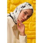 İpekhan Amelia Desenli Pamuk Şal Siyah Beyaz 3025-06 - Siyah - Beyaz