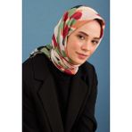 Ipekhan Daphne Desenli Pamuk Eşarp 1108-02 - Bordo - Yeşil