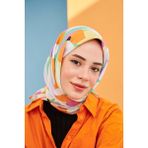 Ipekhan Daphne Desenli Pamuk Eşarp 1108-15 - Turuncu - Yeşil