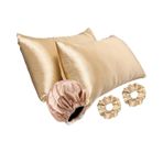 İpeksi Premium Set, İpeksi Saten Yastık Kılıfı,Saten Bone Çift Yönlü,Saten Toka,Kozmetik,Cilt Bakım,Saç Kabarması,Saç Kırılması,Düz Saç,Dalgalı Saç,Kıvırcık Saçlar için,Hediyelik,Çeyizlik (Bej)