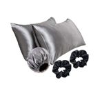 İpeksi Premium Set, İpeksi Saten Yastık Kılıfı,Saten Bone Çift Yönlü,Saten Toka,Kozmetik,Cilt Bakım,Saç Kabarması,Saç Kırılması,Düz Saç,Dalgalı Saç,Kıvırcık Saçlar için,Hediyelik,Çeyizlik (Koyu Gri)