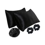 İpeksi Premium Set, İpeksi Saten Yastık Kılıfı,Saten Bone Çift Yönlü,Saten Toka,Kozmetik,Cilt Bakım,Saç Kabarması,Saç Kırılması,Düz Saç,Dalgalı Saç,Kıvırcık Saçlar için,Hediyelik,Çeyizlik (Siyah)
