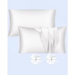 Ipeksi Saten 50x70 Cm Yastık Kılıfı 2 Adet, Kıvırcık Saçlar,Dalgalı ve Düz saçlar, Bordo 2 Adet Hediye Saten Toka,Cilt Dostıu,Cilt Bakım,Kozmetik,Hediyelik,Çeyizlik kullanılabilir (Beyaz)