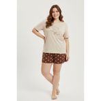 İPEKTENİM Minimal Baskılı Kalpli Kısa Kol Büyük Beden Şort Pijama Takımı